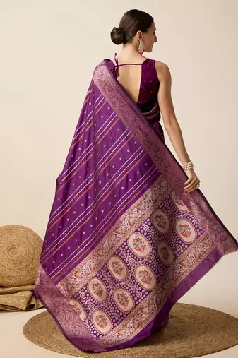 Wine zari work jacquard saree with blouse