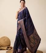 Navy blue zari work jacquard saree with blouse