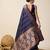 Navy blue zari work jacquard saree with blouse