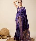 Purple zari work jacquard saree with blouse