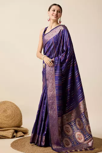 Purple zari work jacquard saree with blouse