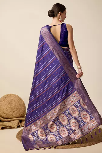 Purple zari work jacquard saree with blouse