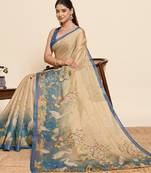 Teal printed linan saree with blouse