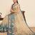 Teal printed linan saree with blouse