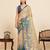 Teal printed linan saree with blouse