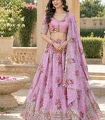 Women's Pink Zari Seqeunce Embroidery Work Lehenga Choli