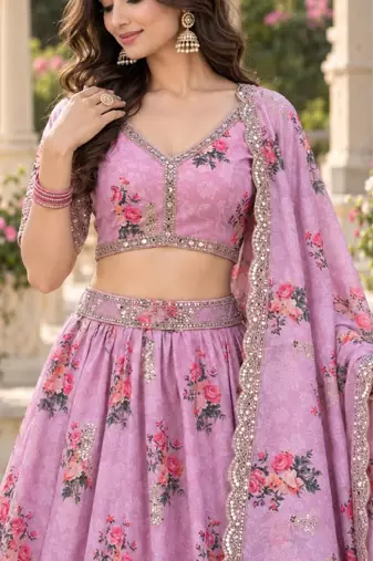 Women's Pink Zari Seqeunce Embroidery Work Lehenga Choli