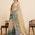 Teal printed linan saree with blouse