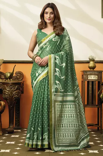 green cotton blend office wear saree