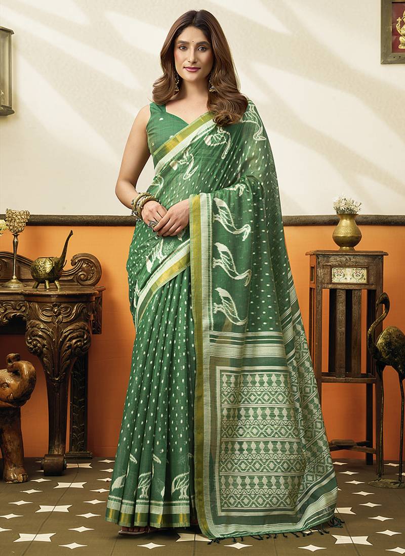 green cotton blend office wear saree