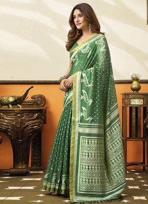 green cotton blend office wear saree 2