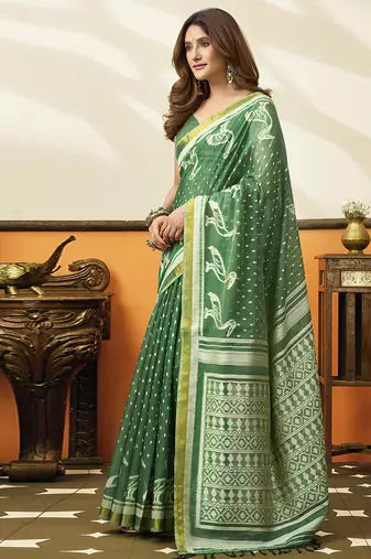 green cotton blend office wear saree