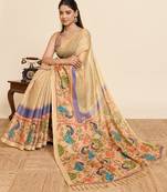 Purple printed linan saree with blouse