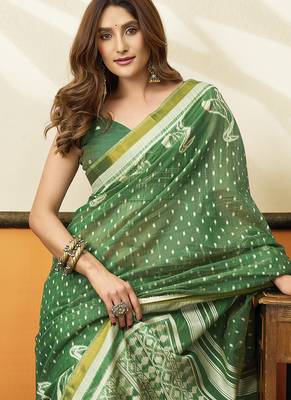 green cotton blend office wear saree 3