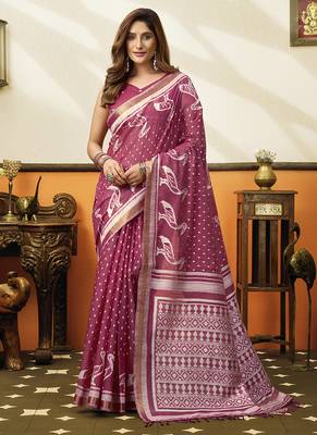 rose pink cotton blend office wear saree 1