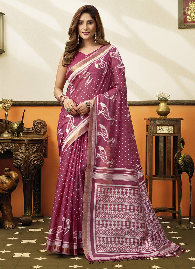 rose pink cotton blend office wear saree