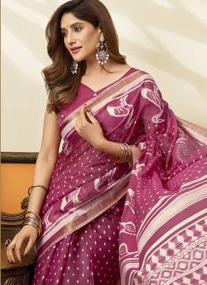 rose pink cotton blend office wear saree 2