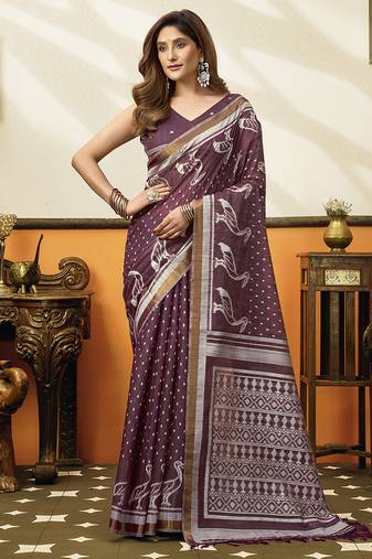 wine cotton blend office wear saree