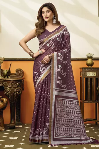 wine cotton blend office wear saree