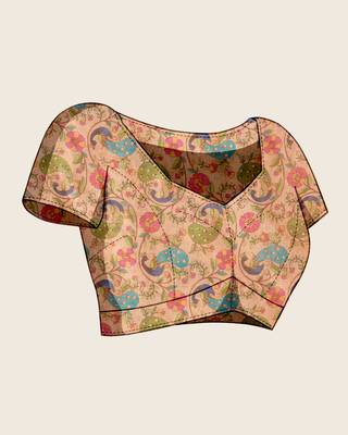 Purple printed linan saree with blouse 5