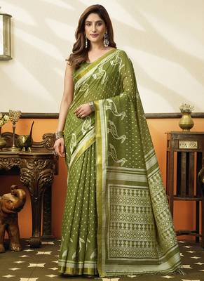 olive cotton blend office wear saree 1