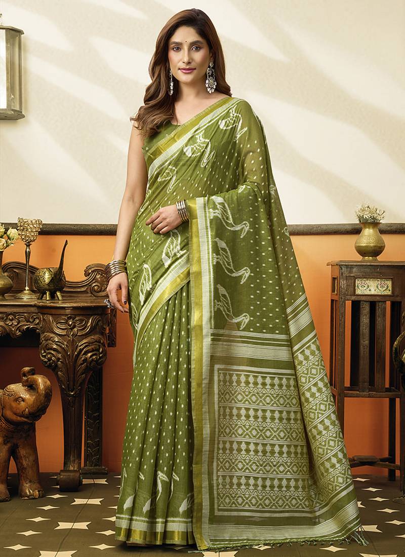 olive cotton blend office wear saree