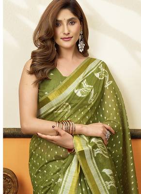 olive cotton blend office wear saree 2