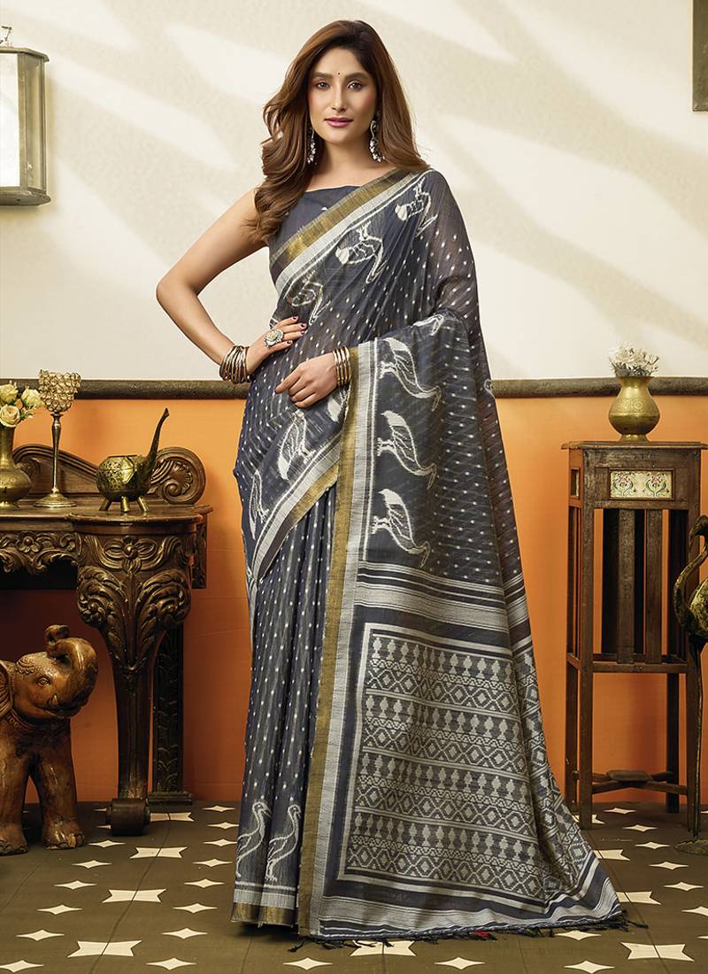 grey cotton blend office wear saree