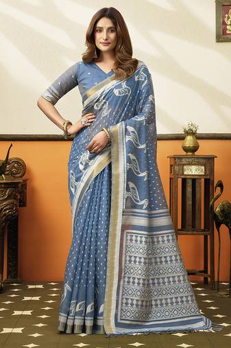 powder blue cotton blend office wear saree