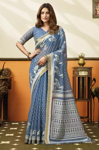 powder blue cotton blend office wear saree