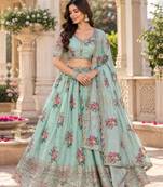 Women's Light  Green Zari Sequin Embroidery Work Lehenga Choli