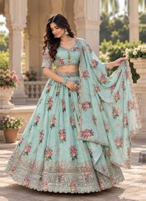 Women's Light  Green Zari Sequin Embroidery Work Lehenga Choli 2