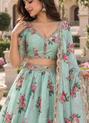 Women's Light  Green Zari Sequin Embroidery Work Lehenga Choli 3