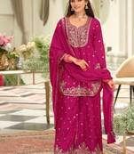 Pink wedding collection chinon silk full stitched suits free size upto size 44