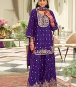 Blue wedding collection chinon silk full stitched suits free size upto size 44