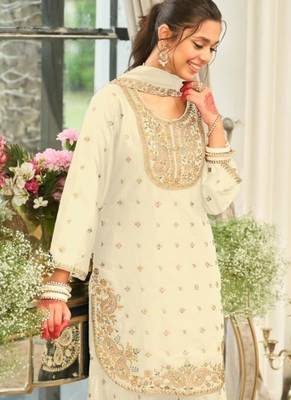 White wedding collection chinon silk full stitched suits free size upto size 44 2