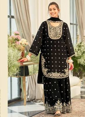 Black wedding collection chinon silk full stitched suits free size upto size 44 1