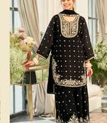 Black wedding collection chinon silk full stitched suits free size upto size 44