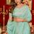 light sky blue silk blend heavy beads cut work designer party wear saree