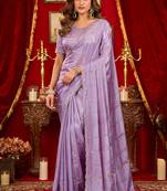 lavender silk blend heavy beads cut work designer party wear saree