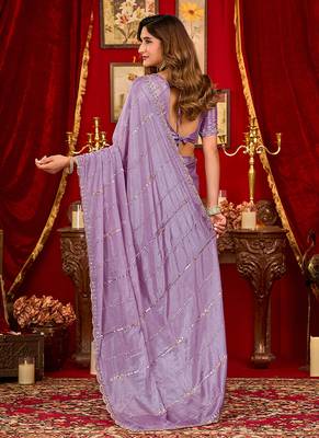 lavender silk blend heavy beads cut work designer party wear saree 3