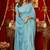 sky blue silk blend heavy beads cut work designer party wear saree