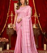 baby pink silk blend heavy beads cut work designer party wear saree