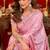baby pink silk blend heavy beads cut work designer party wear saree