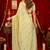 cream silk blend heavy beads cut work designer party wear saree