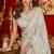 white silk blend heavy beads cut work designer party wear saree