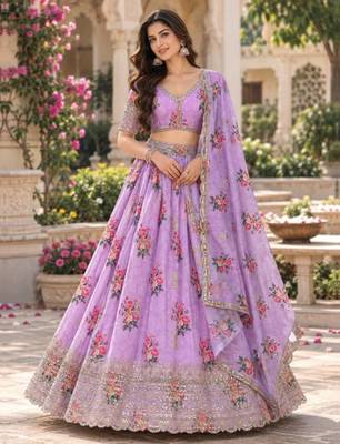 Women's Lavender Zari Sequin Embroidery Work Lehenga Choli 1