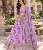 Women's Lavender Zari Sequin Embroidery Work Lehenga Choli