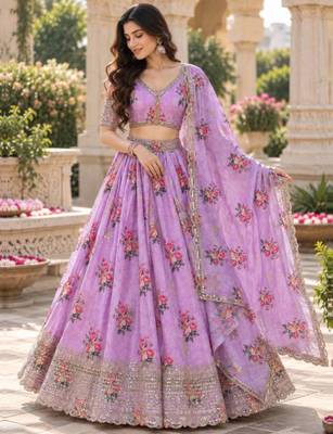 Women's Lavender Zari Sequin Embroidery Work Lehenga Choli 2