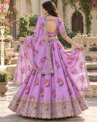 Women's Lavender Zari Sequin Embroidery Work Lehenga Choli 4
